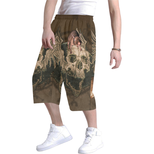Awesome skull with rat Men's All Over Print Baggy Shorts (Model L37)