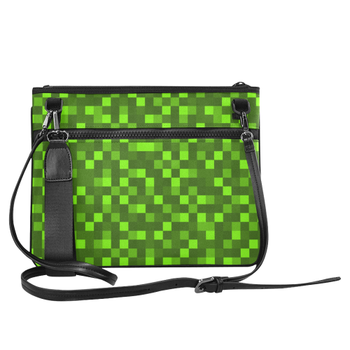 funky funny light and dark green neon color pixel pixels blocks gamer Slim Clutch Bag (Model 1668)
