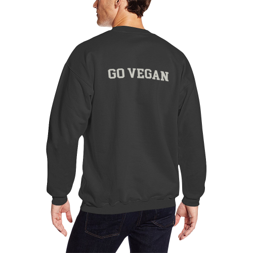 Friends Not Food (Go Vegan) Men's Oversized Fleece Crew Sweatshirt/Large Size(Model H18)