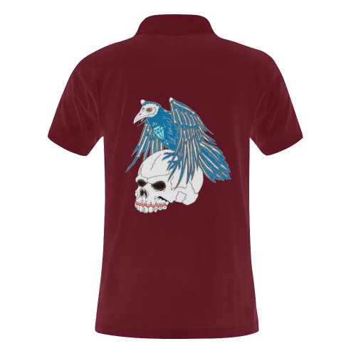 Raven Sugar Skull Maroon Men's Polo Shirt (Model T24)