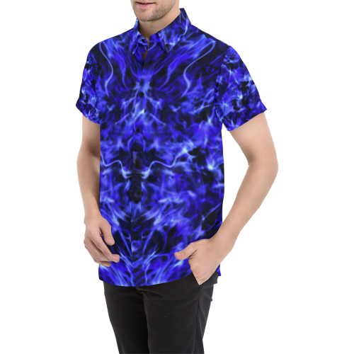 Electric blue Men's All Over Print Short Sleeve Shirt (Model T53)