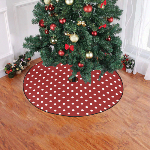 Polka Dots White on Red Christmas Tree Skirt 47" x 47"