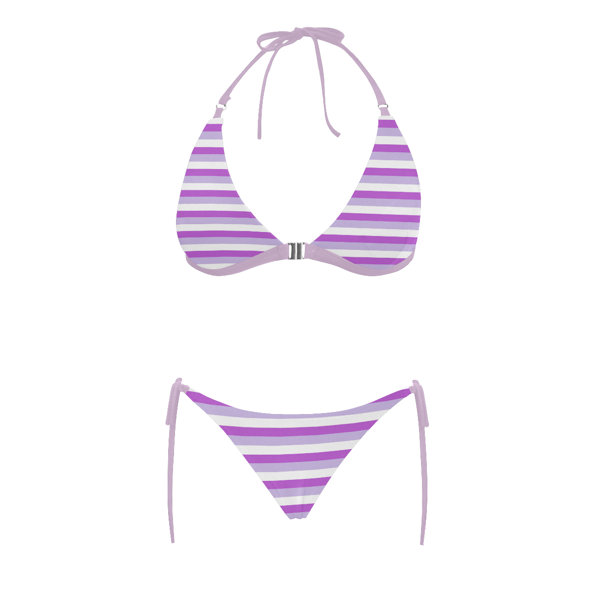 Purple Stripes Lavender Buckle Front Halter Bikini Swimsuit Model S08