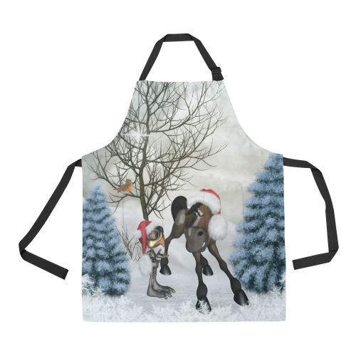 Christmas cute bird and horse All Over Print Apron