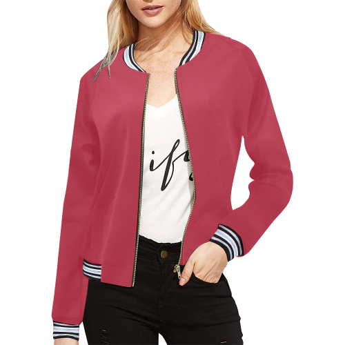Asiatic Lily Royal Red Solid Color All Over Print Bomber Jacket for Women (Model H21)