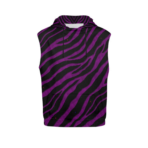 Ripped SpaceTime Stripes - Purple All Over Print Sleeveless Hoodie for Men (Model H15)