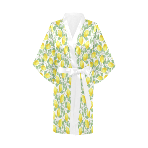 Lemons And Butterfly Kimono Robe