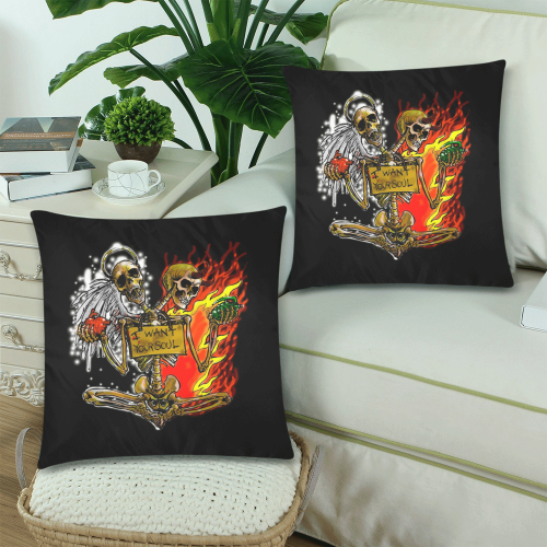 Good And Evil Skeletons I Want Your Soul Custom Zippered Pillow Cases 18"x 18" (Twin Sides) (Set of 2)