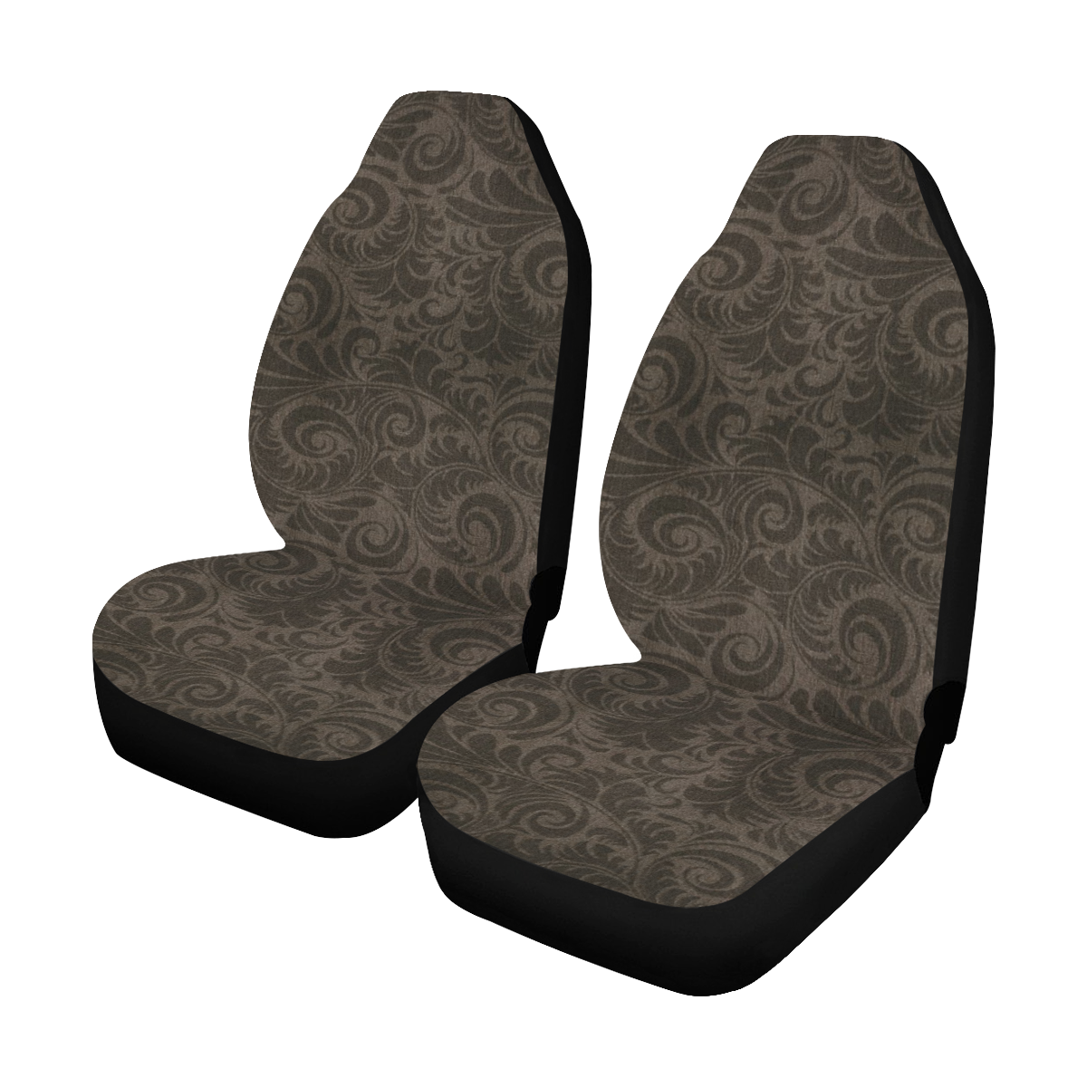 Denim with vintage floral pattern, dark brown Car Seat Covers (Set of 2