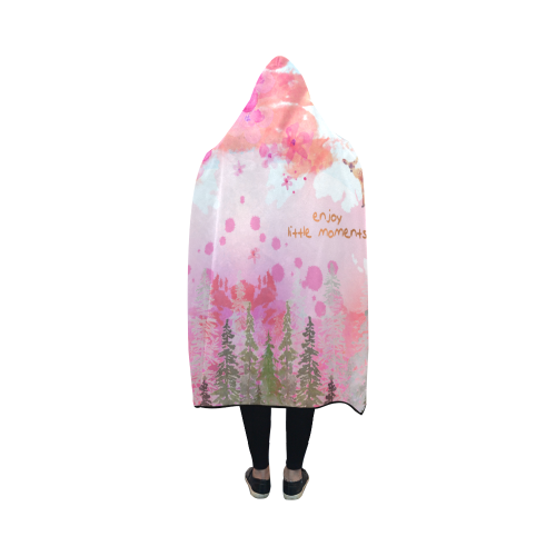 Little Deer in the Magic Pink Forest Hooded Blanket 50''x40''