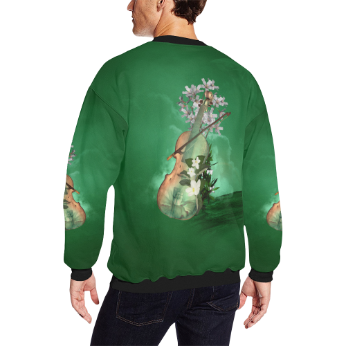 Violin with flowers Men's Oversized Fleece Crew Sweatshirt/Large Size(Model H18)