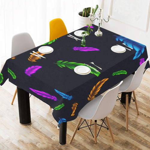 Neon Feathers Cotton Linen Tablecloth 52"x 70"