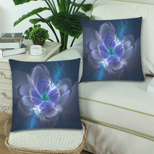 3D Blue Flower V2 Custom Zippered Pillow Cases 18"x 18" (Twin Sides) (Set of 2)