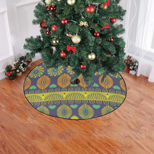 Ethnic Bohemian Purple, Green, and Orange Christmas Tree Skirt 47" x 47"