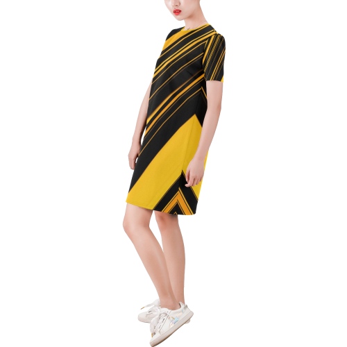 Be the Bee Short-Sleeve Round Neck A-Line Dress (Model D47)