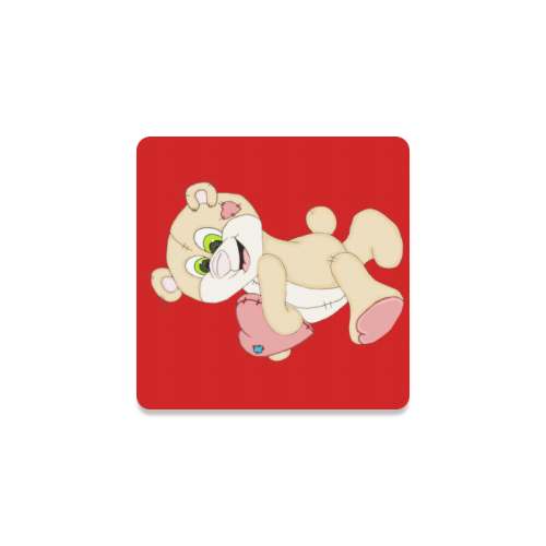 Patchwork Heart Teddy Red Square Coaster