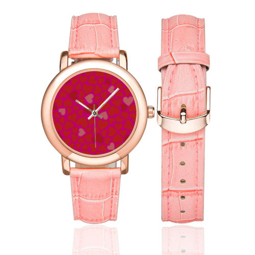 Love pattern PINK Women's Rose Gold Leather Strap Watch(Model 201)