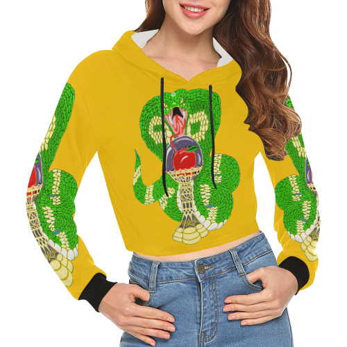 Good And Evil Yellow All Over Print Crop Hoodie for Women (Model H22)