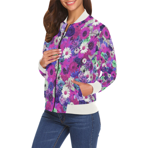 Purple Mint Fantasy Garden All Over Print Bomber Jacket for Women (Model H19)