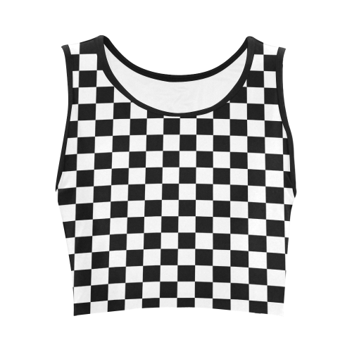 Checkerboard Black And White Checkered Plaid Pattern Women's Crop Top (Model T42)
