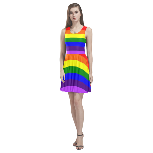 Rainbow Flag (Gay Pride - LGBTQIA+) Thea Sleeveless Skater Dress(Model D19)
