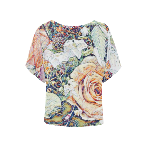 Impression Floral 10191 by JamColors Women's Batwing-Sleeved Blouse T shirt (Model T44)