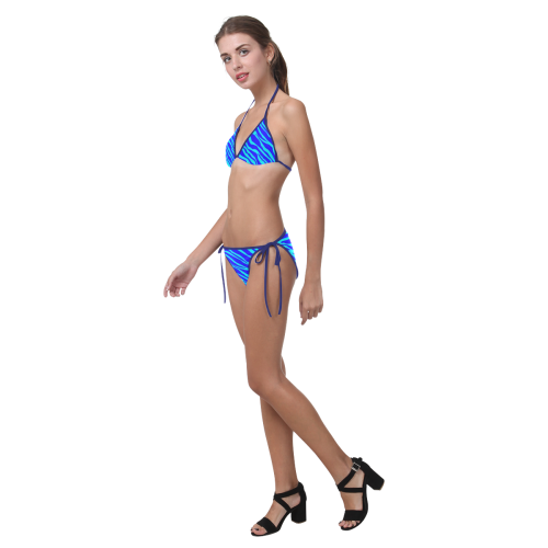 Blue On Blue Zebra Stripes Custom Bikini Swimsuit (Model S01)