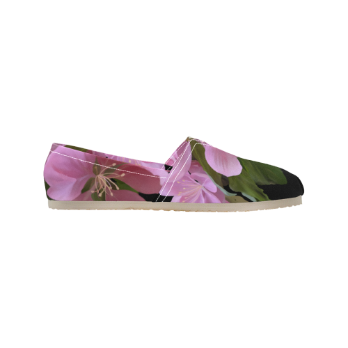 Pink Blossom Branch, floral watercolor Women's Classic Canvas Slip-On (Model 1206)