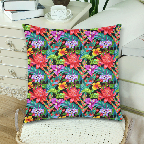 Tropical Floral Custom Zippered Pillow Cases 18"x 18" (Twin Sides) (Set of 2)