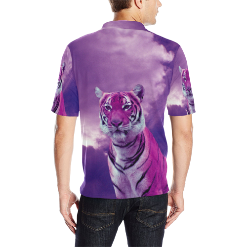 Purple Tiger Men's All Over Print Polo Shirt (Model T55)