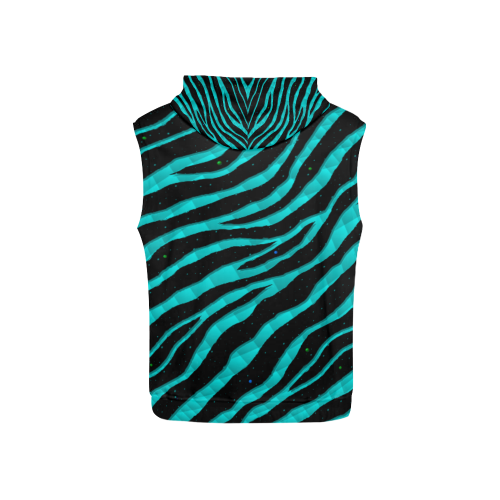 Ripped SpaceTime Stripes - Cyan All Over Print Sleeveless Hoodie for Kid (Model H15)