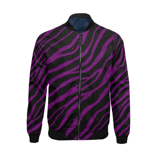 Ripped SpaceTime Stripes - Purple All Over Print Bomber Jacket for Men (Model H19)