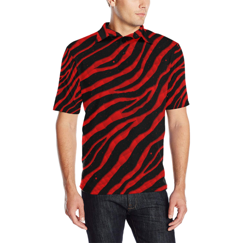 Ripped SpaceTime Stripes - Red Men's All Over Print Polo Shirt (Model T55)