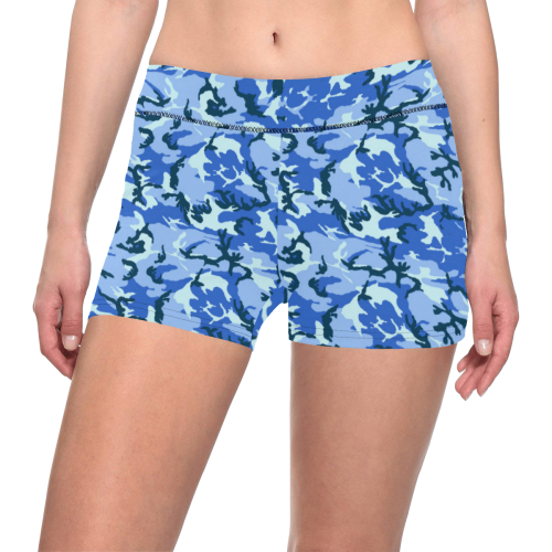 Woodland Blue Camouflage Women's All Over Print Short Leggings (Model L28)