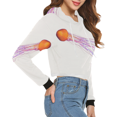 jellyfish All Over Print Crop Hoodie for Women (Model H22)