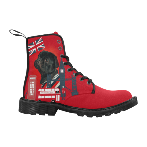 Cute Proud London Pug Martin Boots for Men (Black) (Model 1203H)