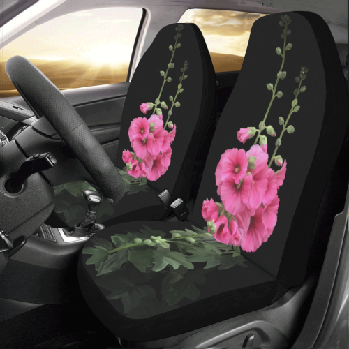 Pink Hollyhocks, floral watercolor Car Seat Covers (Set of 2)