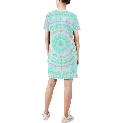 mandala neon 10 Short-Sleeve Round Neck A-Line Dress (Model D47)