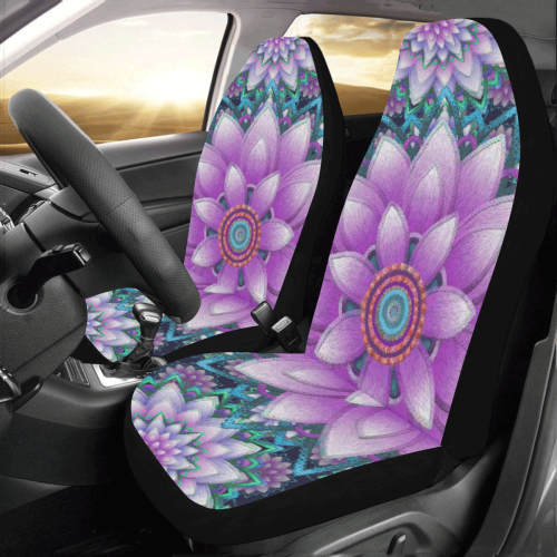 Lotus Flower Ornament - Purple and turquoise Car Seat Covers (Set of 2)