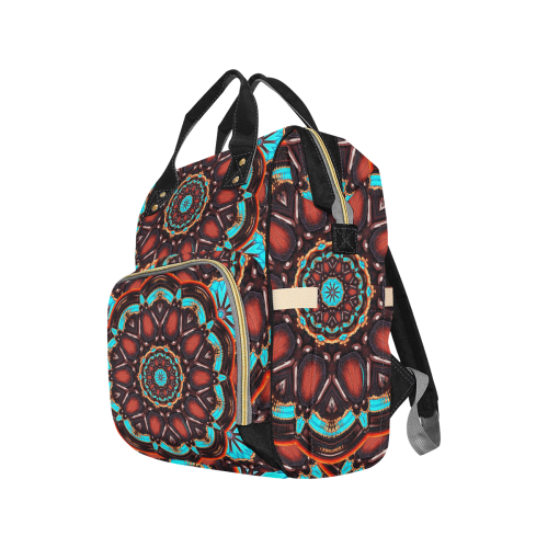 K172 Wood and Turquoise Abstract Multi-Function Diaper Backpack/Diaper Bag (Model 1688)