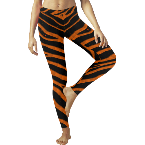 Ripped SpaceTime Stripes - Orange Women's Low Rise Leggings (Invisible Stitch) (Model L05)