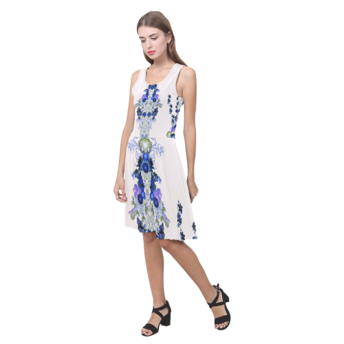 floral-white and blue Atalanta Casual Sundress(Model D04)