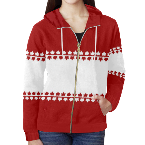 Classic Canada Hoodie Jackets All Over Print Full Zip Hoodie for Women (Model H14)