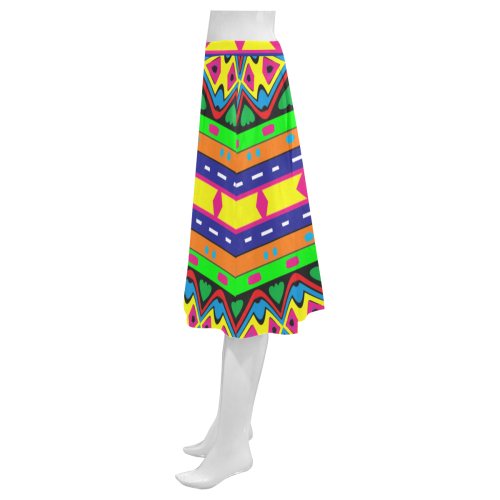 Distorted colorful shapes and stripes Mnemosyne Women's Crepe Skirt (Model D16)