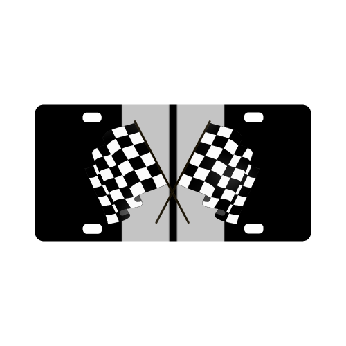 Checkered Flags, Race Car Stripe, Black and Silver Classic License Plate