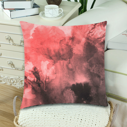 Red and Black Watercolour Custom Zippered Pillow Cases 18"x 18" (Twin Sides) (Set of 2)
