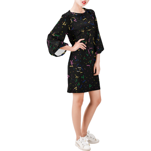 Confetti and  Party Streamers Black Bell Sleeve Dress (Model D52)