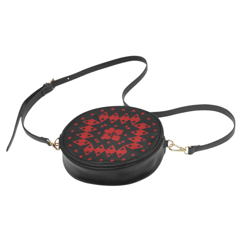 Black and Red Playing Card Shapes Round Sling Bag (Model 1647)