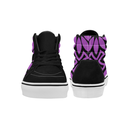 Purple/Black Flowery Pattern Women's High Top Skateboarding Shoes (Model E001-1)