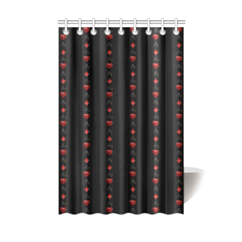 Las Vegas  Black and Red Casino Poker Card Shapes on Black Shower Curtain 48"x72"